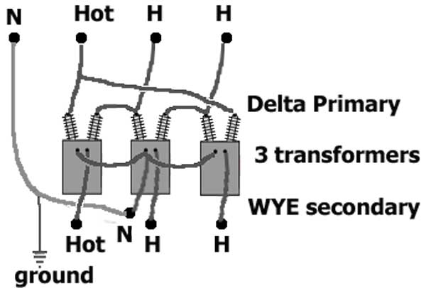 Delta Wye 3 Transformers