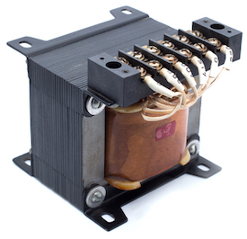 Transformer,low,voltage,appliances,on,a,white,background.